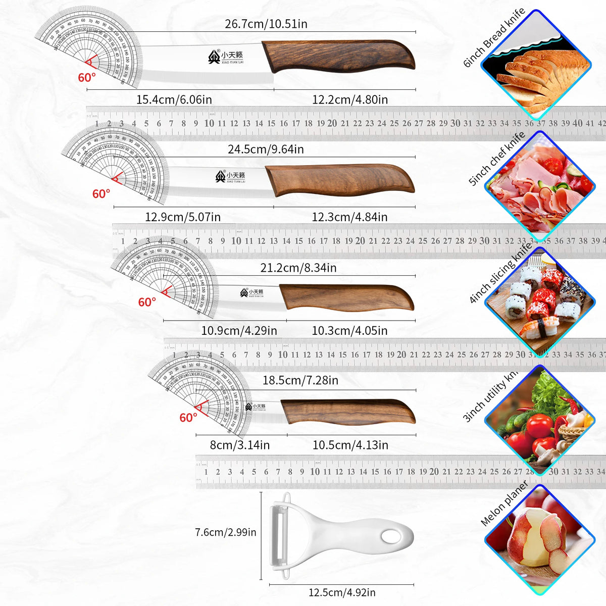 PLYS Ceramic Knife Set with Wooden Handle & Peeler Ceramic Knife Set Axl