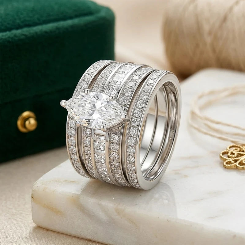 Huitan 3-Piece CZ Bridal Ring Set – Wedding & Engagement Bridal Ring Set Axl