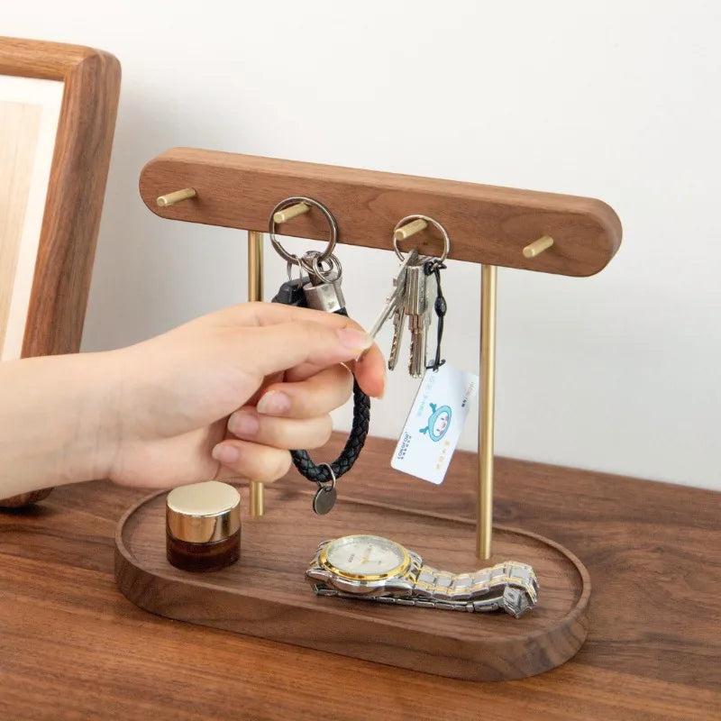 Walnut 2-Tier Desktop Storage Rack – Jewelry & Key Organizer Desktop Storage Rack Axl