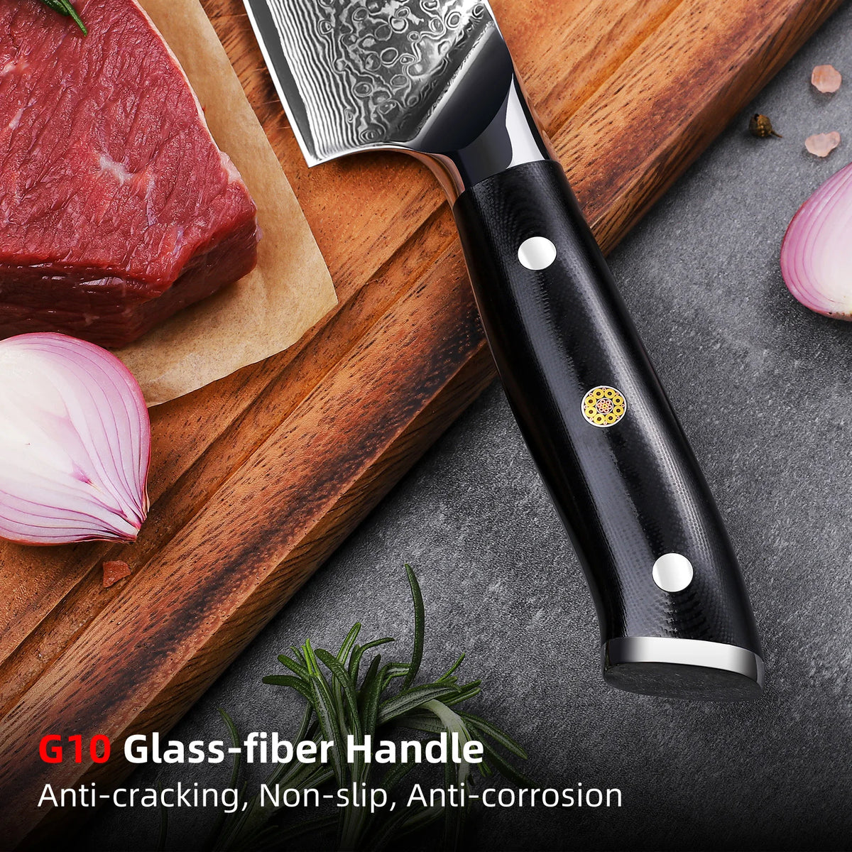 Sunnecko Damascus Kitchen Knife Set – 73-Layer VG10 Steel Damascus Knife Set Axl