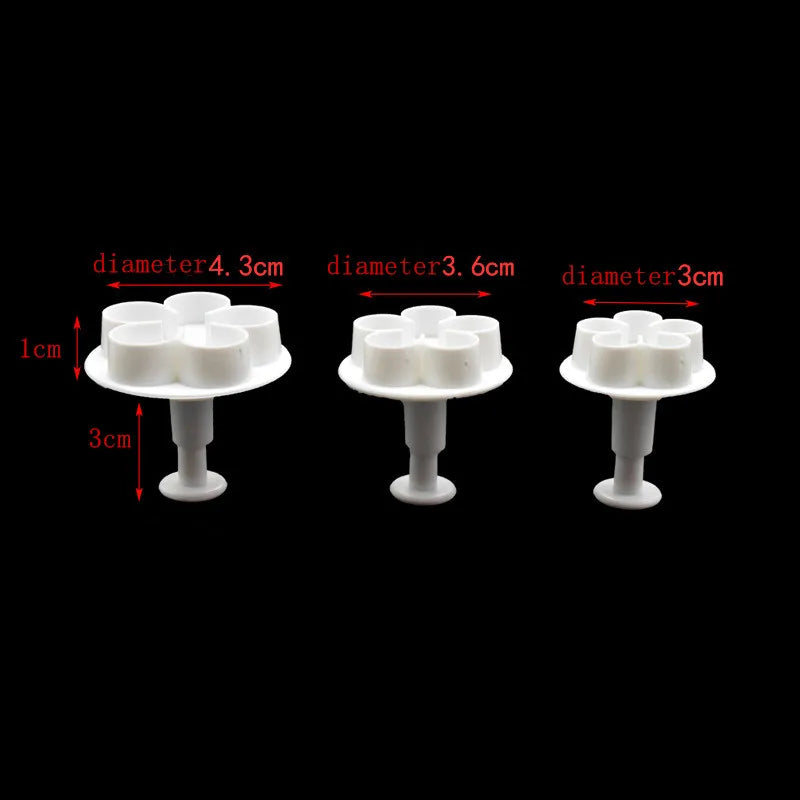 3-Pack Flower Plunger Cookie Cutters – Fondant Blossom Moulds Fondant Cookie Cutter Axl