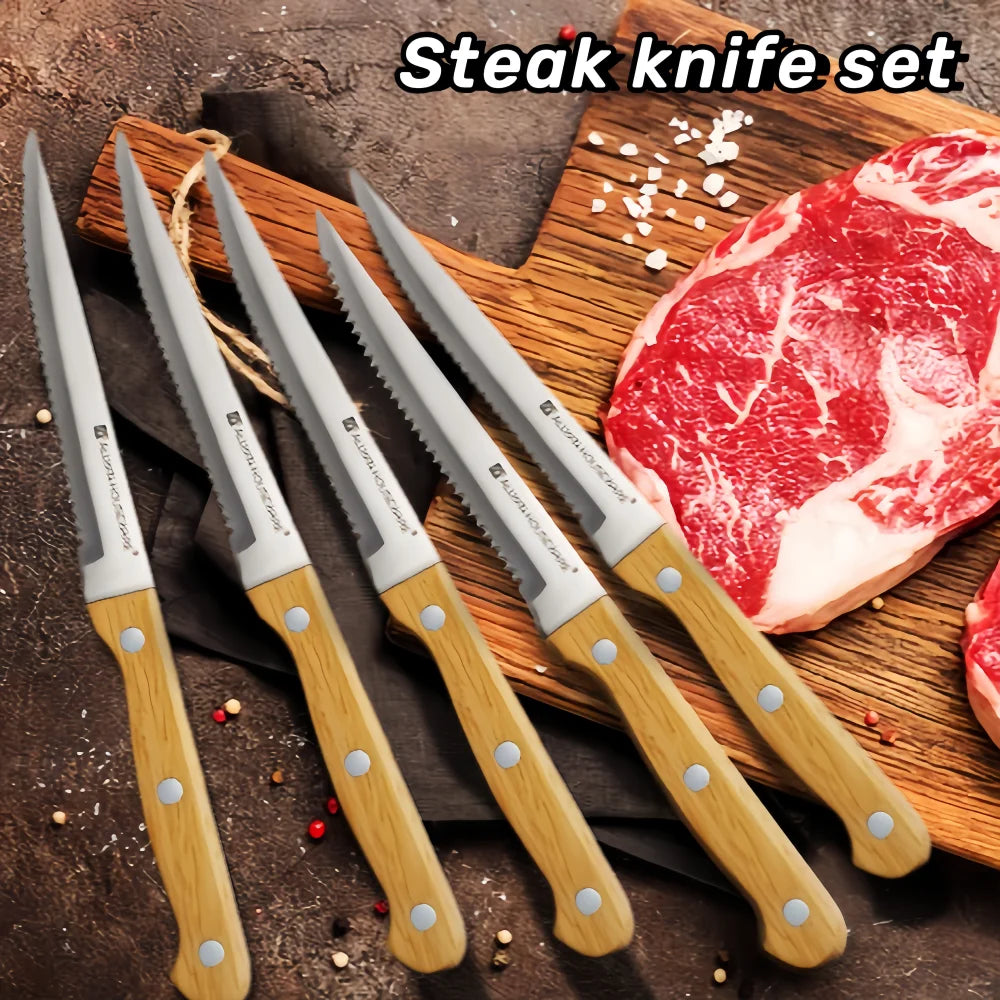 Steak Knife Set 1–8 Pcs | 420 Stainless Steel Wooden Handle Steak Knife Set Axl