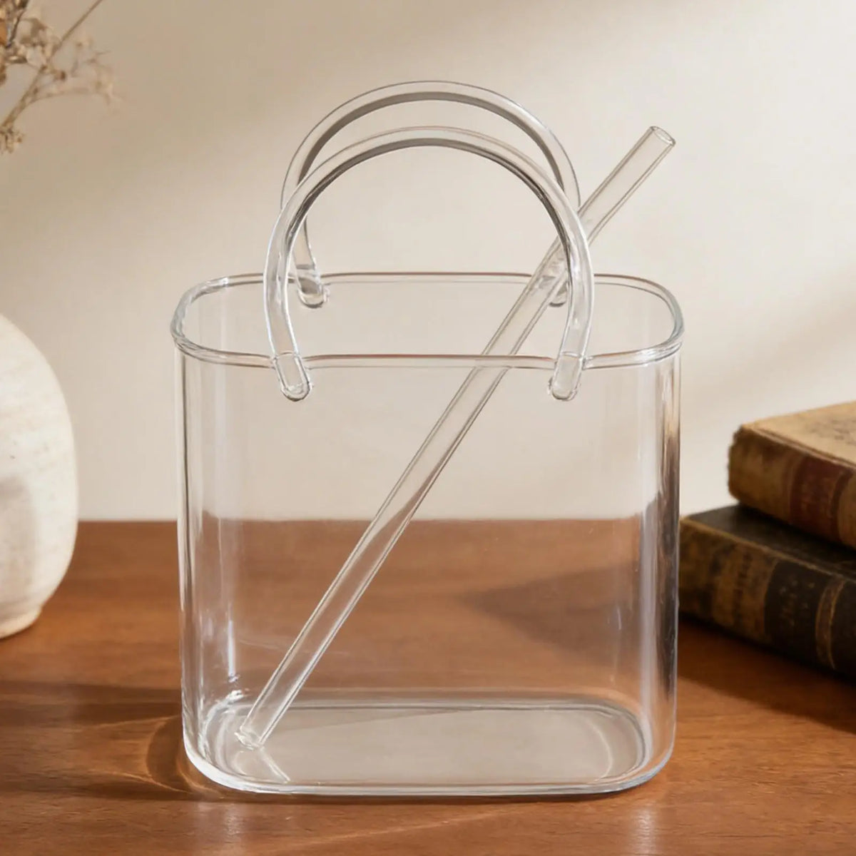 770ml Tote Bag Glass Cup with Straw – Cute Novelty Drinkware Novelty Glass Cup Axl