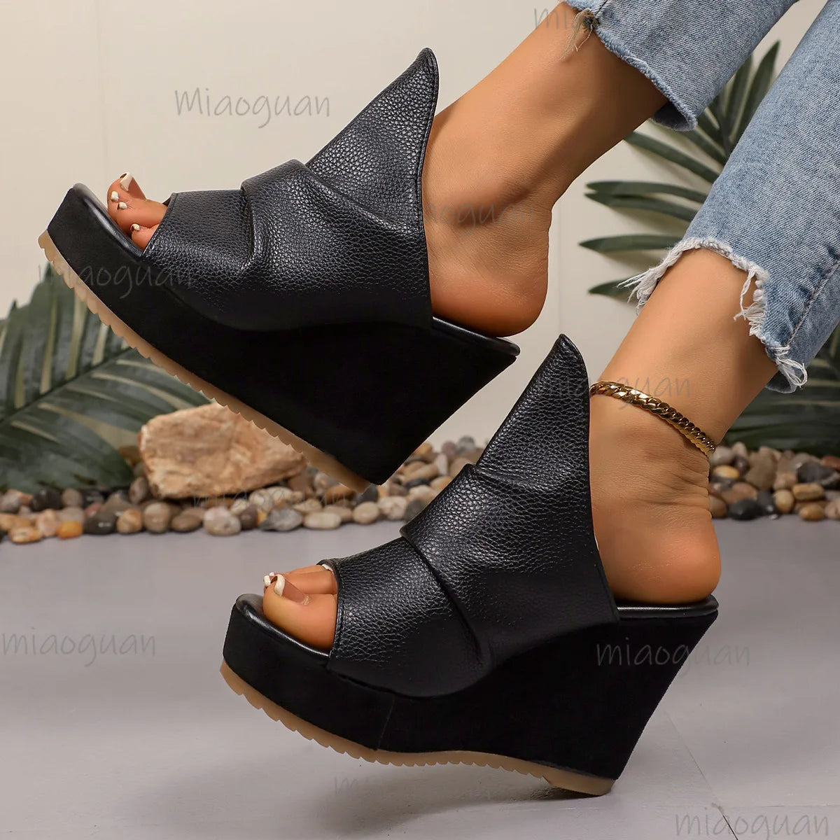 Women's 10cm Wedge Sandals – Roman Open Toe Platform Slides Wedge Platform Sandals Axl