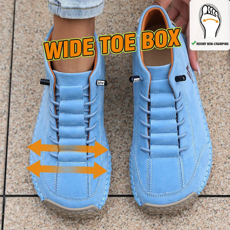 ZULIWAGN Women's Retro Leather Flat Sneakers | British Style Retro Leather Sneakers Axl 44 SKY BLUE
