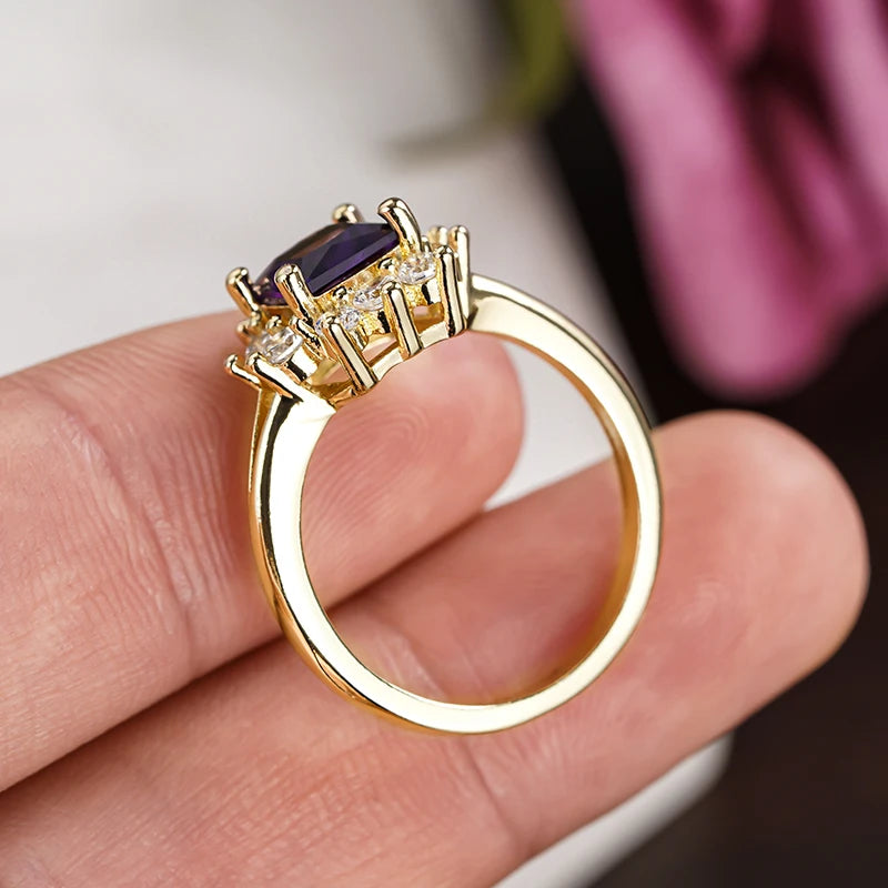 Huitan Purple Cubic Zirconia Ring – Women's Wedding Band Fashion Ring Axl