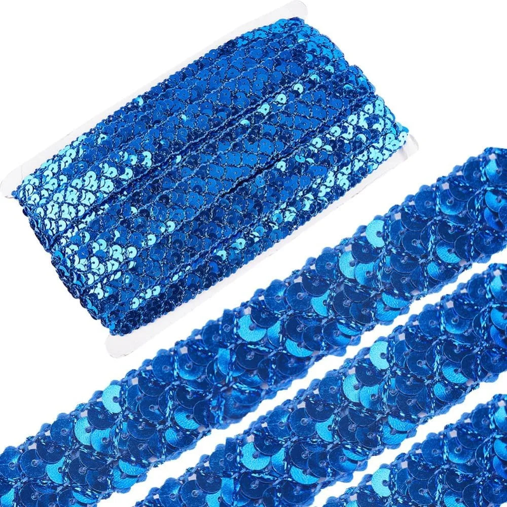 Blue Sequin Trim Roll 3-Row Paillette Ribbon 13m | Craft & Sewing Sequin Trim Roll Axl AECH04-18015