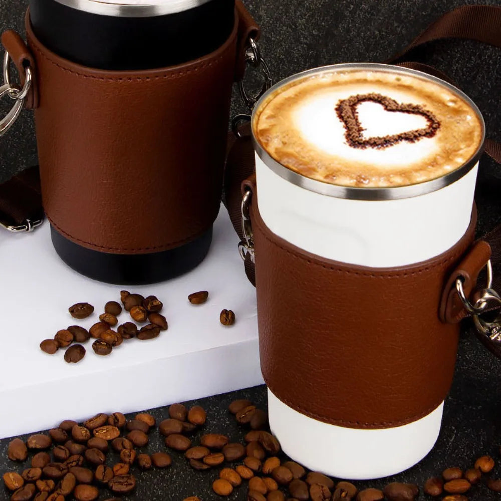 PU Leather Cup Holder Bag with Adjustable Shoulder Strap Leather Cup Carrier Bag Axl