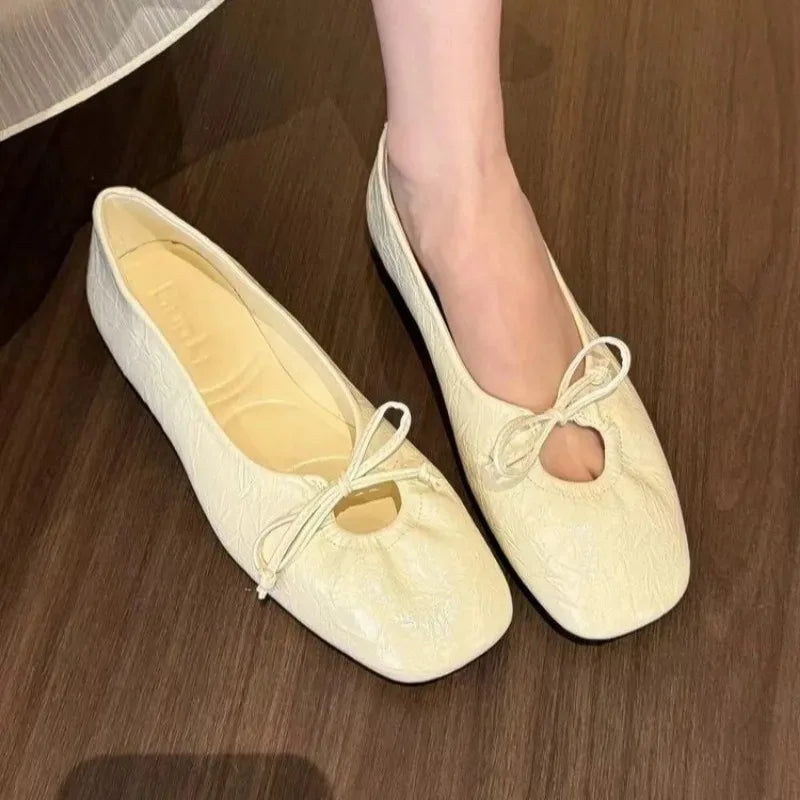 Women's Butterfly-Knot Ballet Flats – Slip-On Square Toe Shoes Women's Ballet Flats Axl
