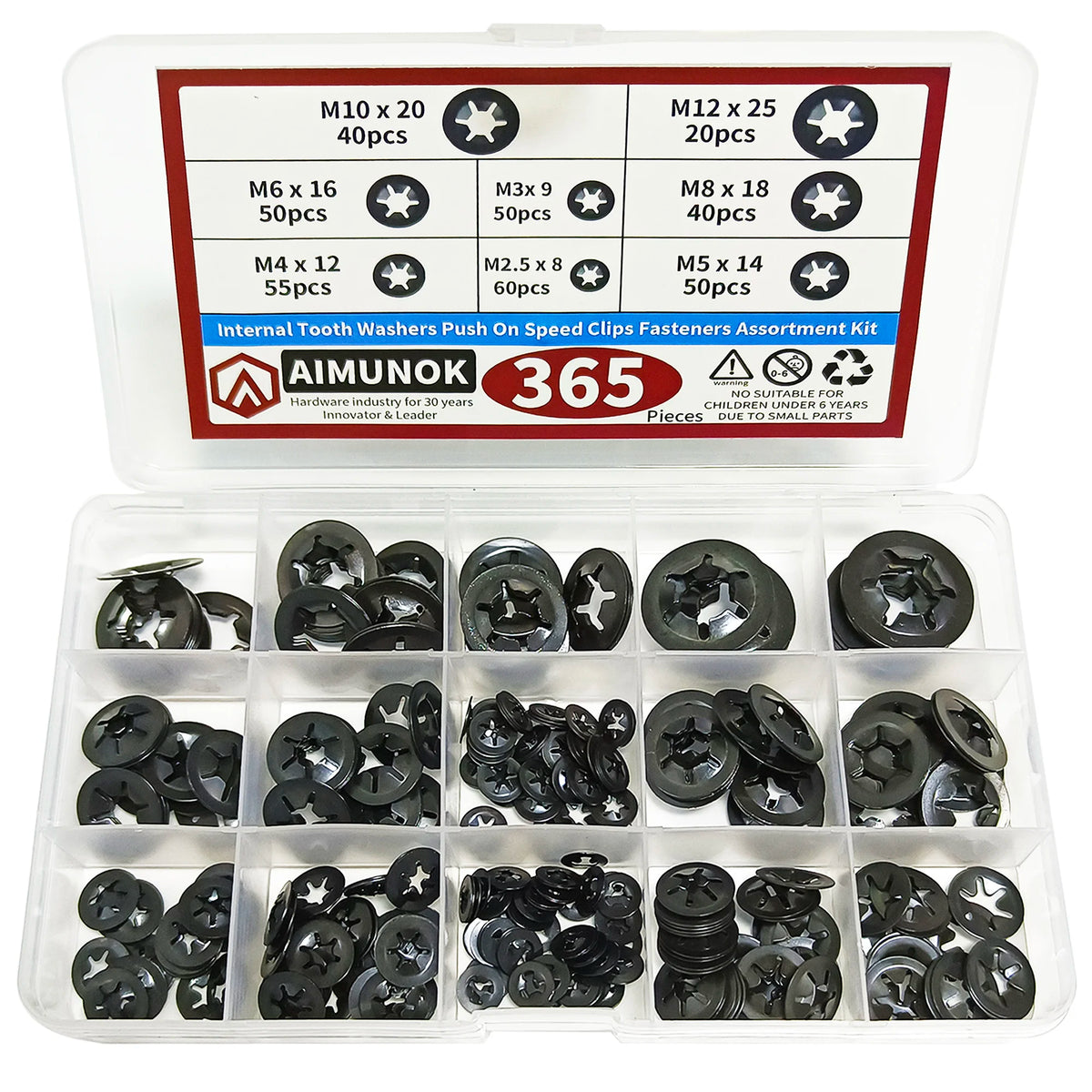 Black Star Lock Washer Kit – Internal Tooth Push-In Fasteners Lock Washer Kit Axl black 365PCS