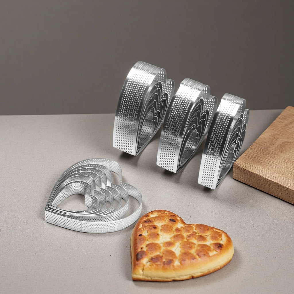 6-Piece Heart Perforated Tart Rings – Stainless Steel Molds Tart Ring Mold Set Axl