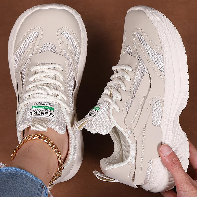 Women's Mesh Platform Sneakers – Breathable Lightweight Lace-Up Platform Sneakers Axl