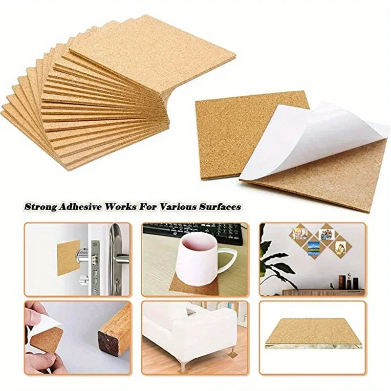 20-Piece Self-Adhesive Cork Coaster Tiles – Square & Round Pads Cork Coaster Tiles Axl