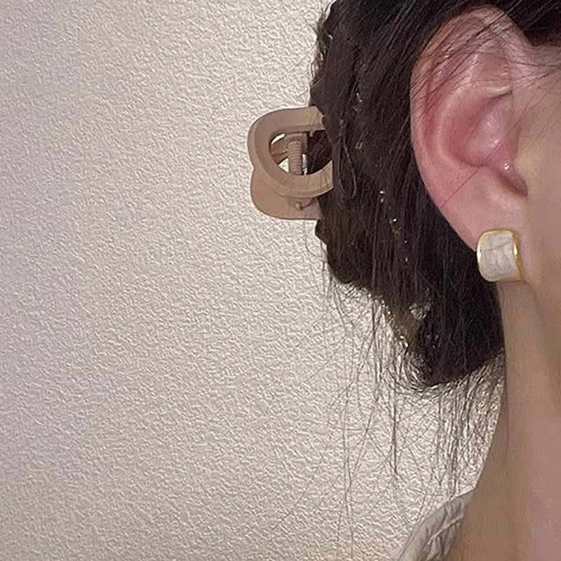 Huitan White Enamel Dainty Stud Earrings for Women | Elegant Stud Earrings Axl