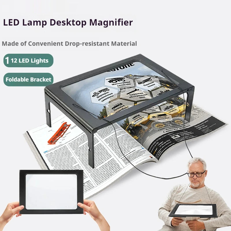 A4 Full Page Foldable Desktop Magnifier with LED Lights Desktop Magnifier Axl