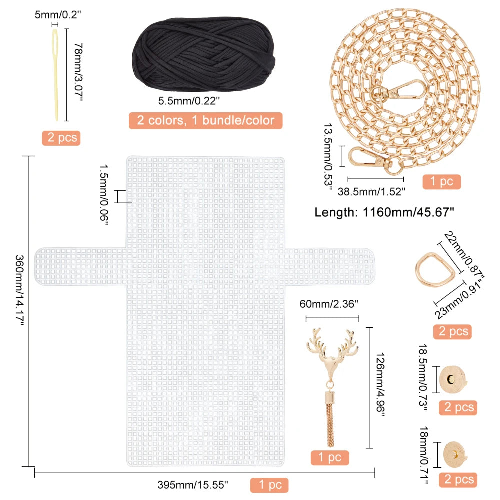 DIY Crochet Bag Kit – Mesh Canvas, Ribbon & Knitting Needles DIY Crochet Bag Kit Axl AECH04-01838