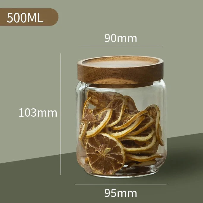 KEMORELA Glass Airtight Canister with Wood Lid | Kitchen Storage Glass Storage Canister Axl A