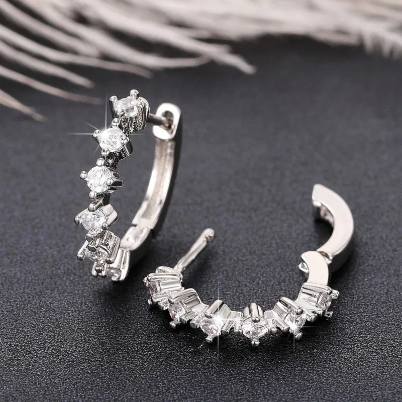 Huitan CZ Small Hoop Earrings – Silver Cubic Zirconia Hoop Earrings Axl E2349