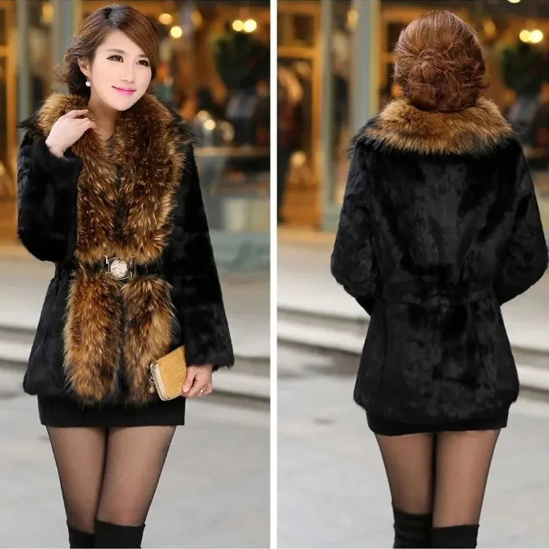 Women's Faux Mink Fur Coat – Slim Fox Collar Winter Jacket Faux Fur Coat Axl Black 5XL