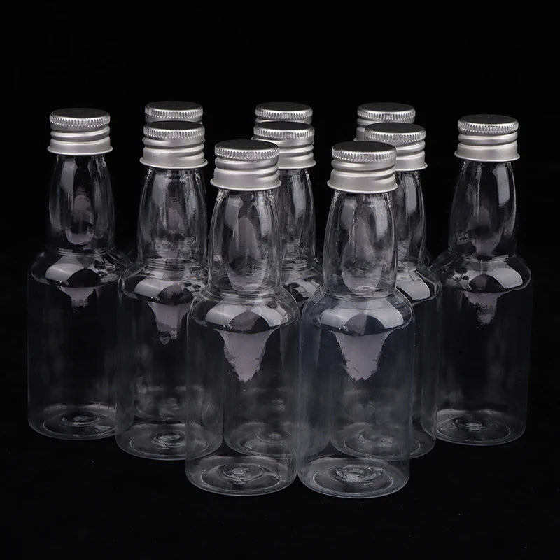 10-Pack 50ml Mini Clear PET Refillable Bottles Leak-Proof Lids Mini Refillable Bottles Axl Silver