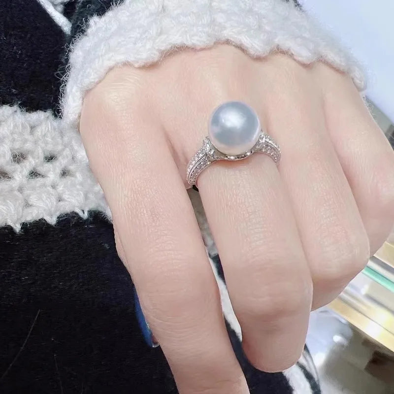 Huitan Pearl & CZ Wedding Ring – Silver Pavé Fashion Ring Fashion Ring Axl