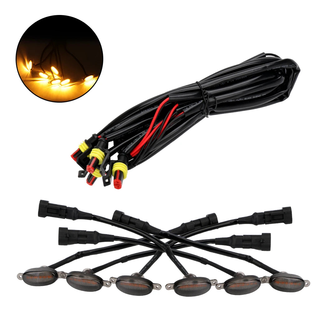 LED Amber Eagle Eye Grille Light Kit – 12V Universal 6 SMD Automotive Grille Light Axl Black 6 in 1