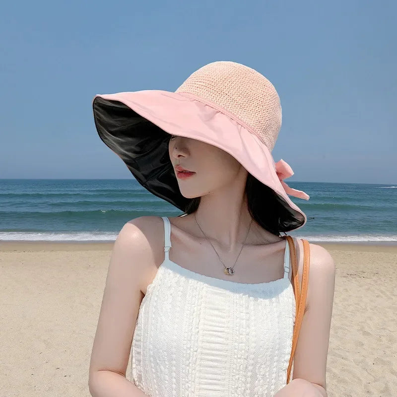 Women's Wide Brim Straw Bucket Hat – UV Sun Protection Women's Sun Hat Axl