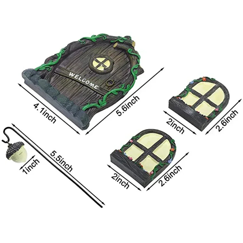 Miniature Fairy Gnome Door & Window Set | Garden Decoration Garden Fairy Decor Axl A