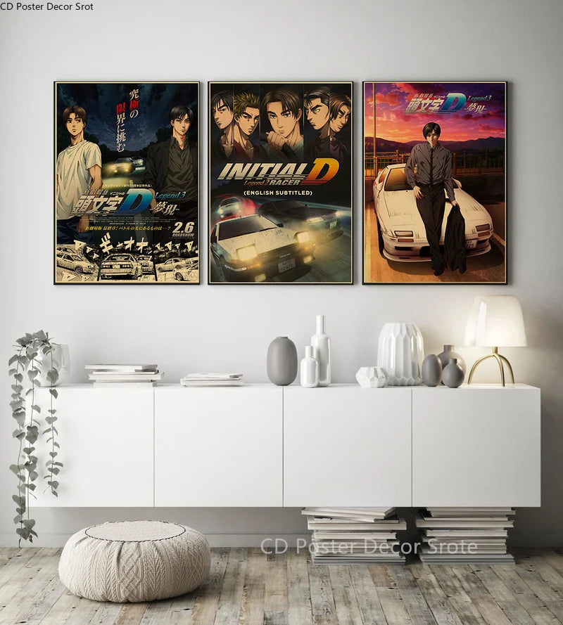 Initial D Anime Kraft Paper Poster – Vintage Manga Wall Art Anime Wall Poster Axl
