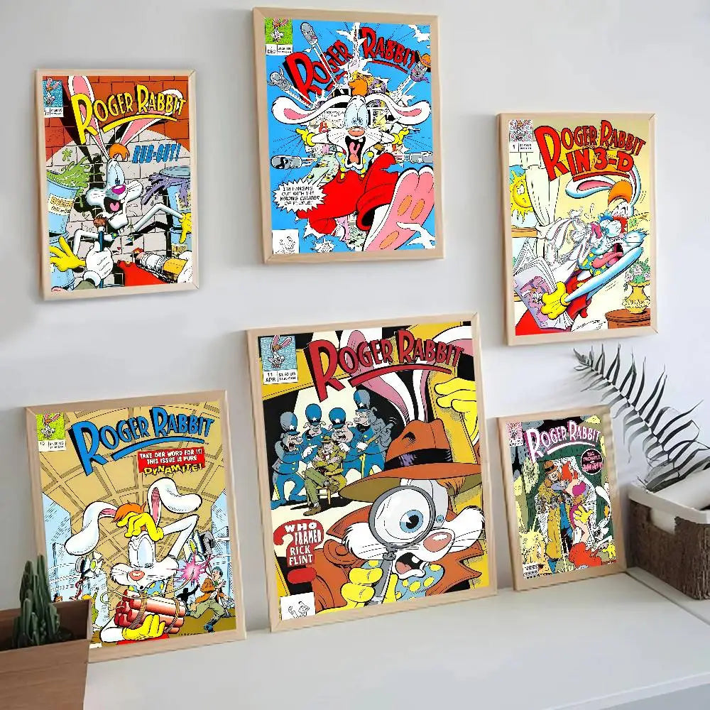 Cartoon Rabbit Self-Adhesive Wall Poster – Waterproof Mural Art Wall Art Poster Axl