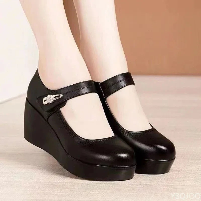 Women's Round Toe Slope Wedge Heel Pumps – Casual Comfort Wedge Heel Pumps Axl