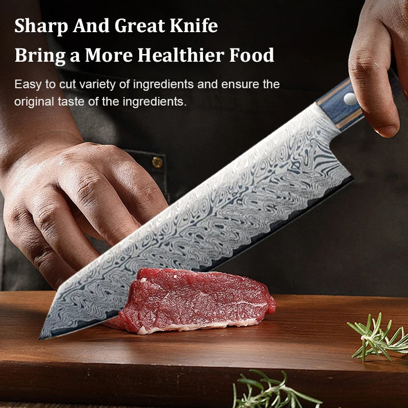 Damascus Pattern Japanese Chef Knife – Sharp Carbon Steel Wood Handle Chef Knife Axl