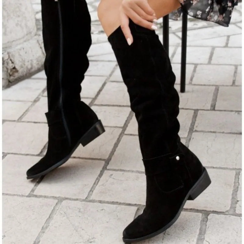 Women's Suede Ankle Boots – Low Heel Western Cowboy Booties Women's Ankle Boots Axl