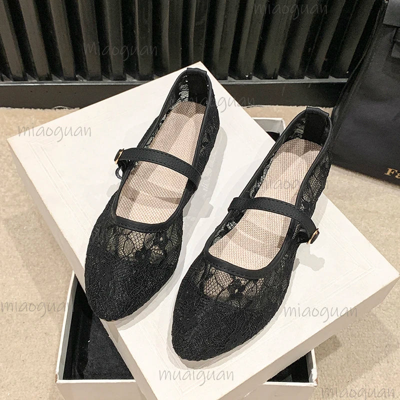 Women's Floral Mesh Ballet Flats – Slip-On Pointed Toe Shoes Ballet Flat Shoes Axl