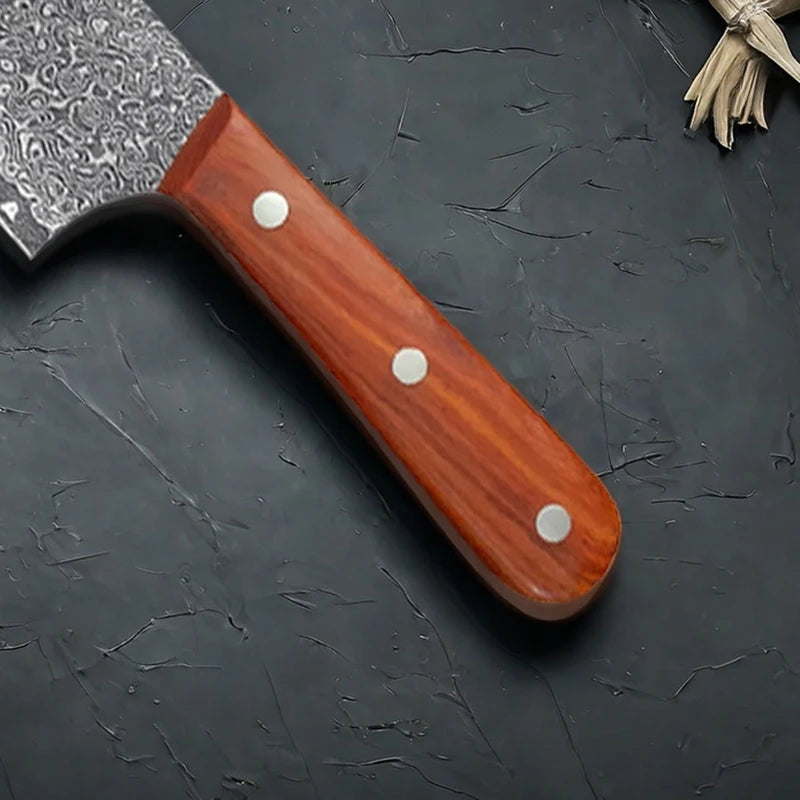 Damascus Steel Kiritsuke Knife – 19.5cm Blade & Wood Handle Kitchen Knife Axl