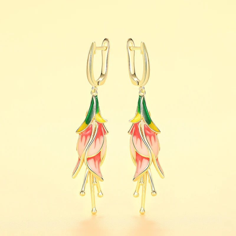 Huitan Pink Tulip Enamel Drop Earrings | Women's Fashion Jewelry Enamel Drop Earrings Axl