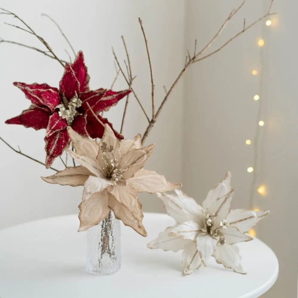 Glitter Poinsettia Artificial Christmas Flower Ornament 28cm Christmas Tree Ornament Axl