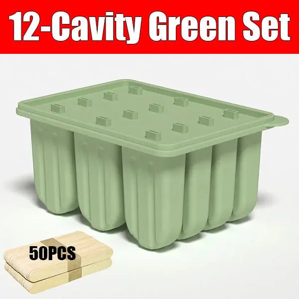 12-Cavity Silicone Popsicle Molds Set with 50 Sticks | Ice Pop Maker Ice Pop Mold Set Axl 12-Cavity Green Set