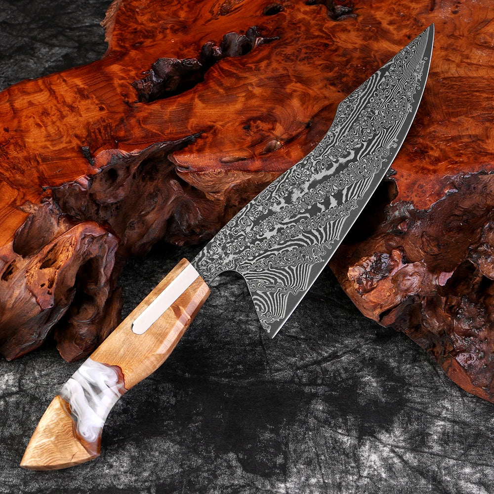 XITUO Damascus Steel Chef Knife – Sharp 20cm Resin Wood Handle Damascus Chef Knife Axl