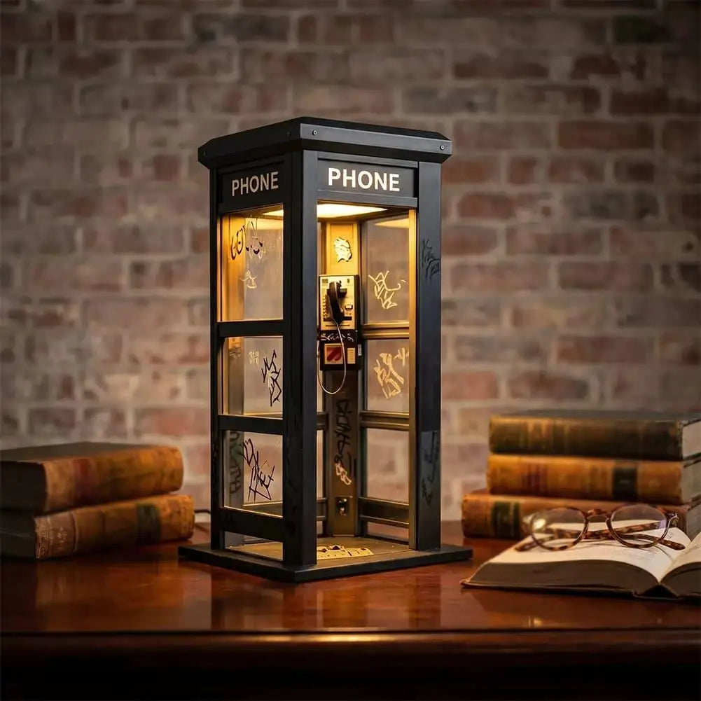 Retro Phone Booth Desktop Lamp – Vintage Ambient Night Light Decorative Desk Lamp Axl