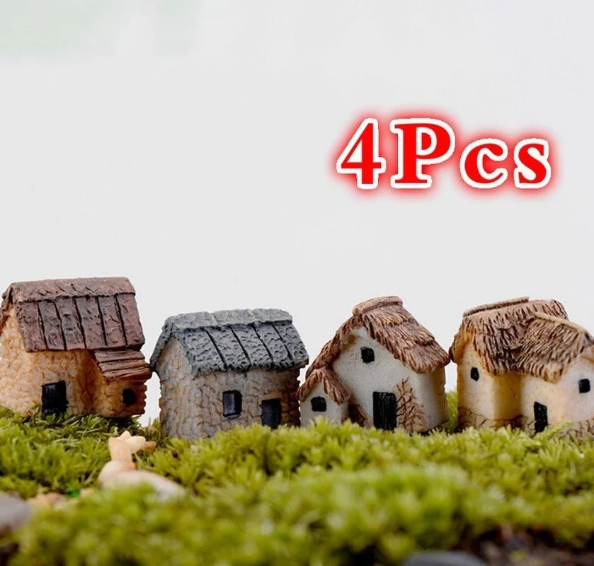 4-Piece Miniature Fairy Garden Figurines – Resin House Statues Miniature Garden Figurines Axl