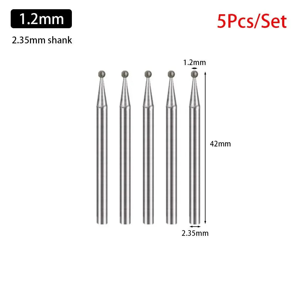 5-Pc Diamond Spherical Burr Set – 2.35mm Shank, 0.5–8mm Diamond Grinding Burr Axl 1.2mm