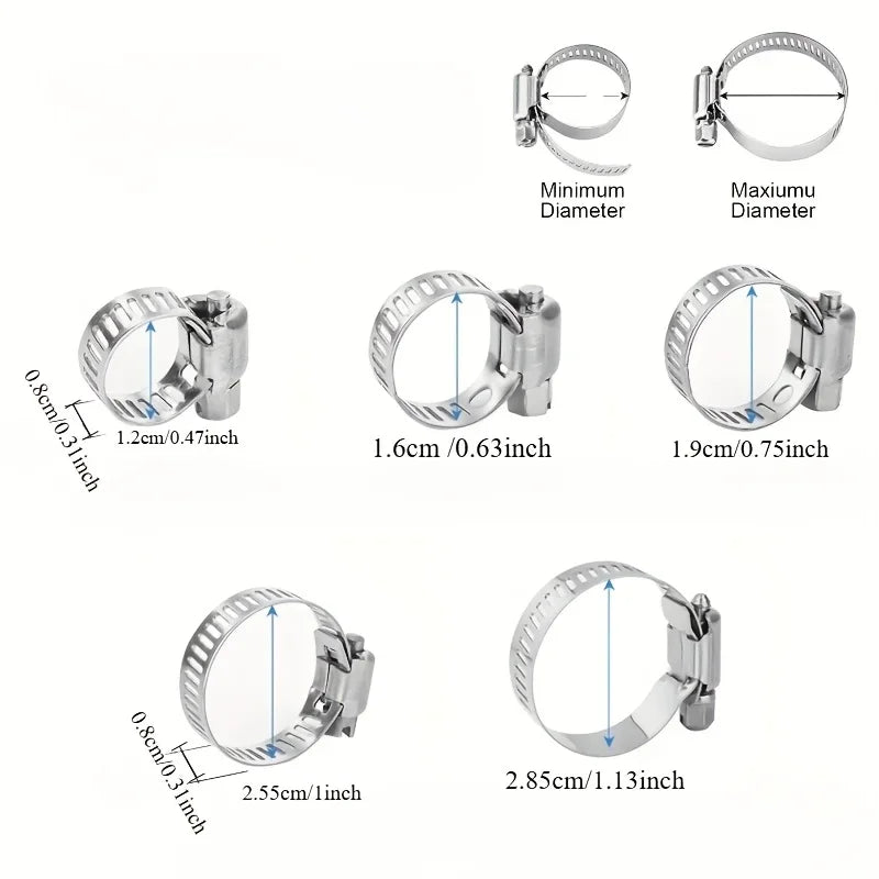 40-Pc Stainless Steel Worm Gear Hose Clamp Set 1/4"–1-1/8" Hose Clamp Set Axl