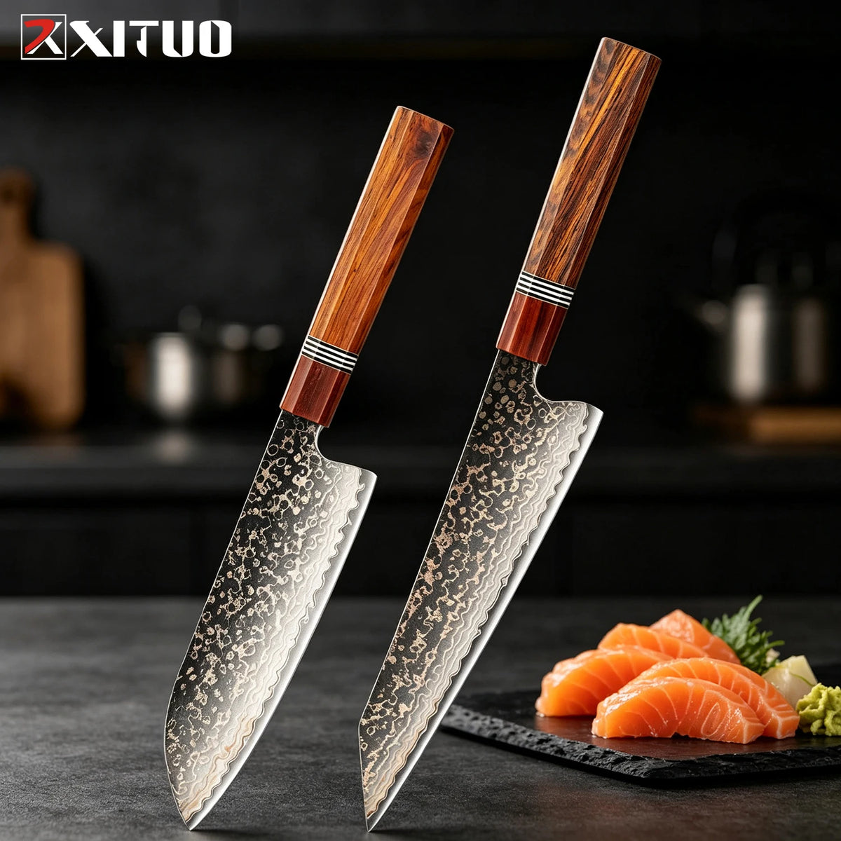 XITUO Damascus Kitchen Knife Set | Rosewood Handle 1–3 PCS Damascus Knife Set Axl 2PCS Knife C