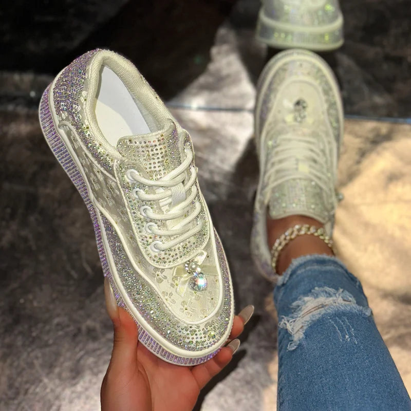UXST Women's Rhinestone Platform Sneakers | Luxury Casual Platform Sneakers Axl
