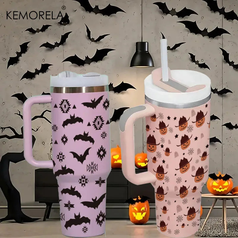 Halloween 40oz Stainless Steel Thermos | Lid, Handle & Straw Insulated Thermos Cup Axl