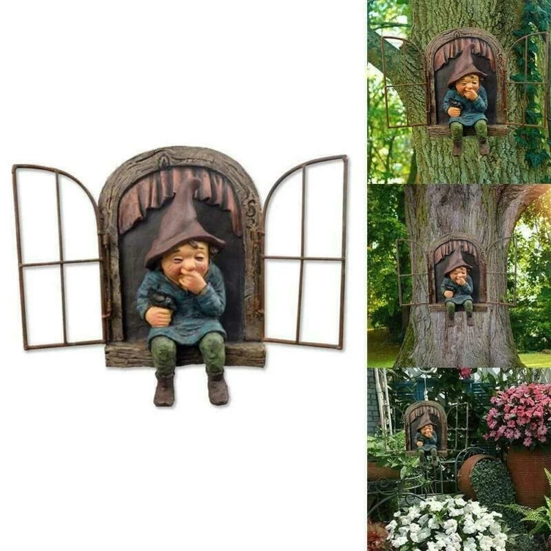 Naughty Garden Gnome Statue – Elf Tree Hugger Yard Decor Garden Gnome Statue Axl