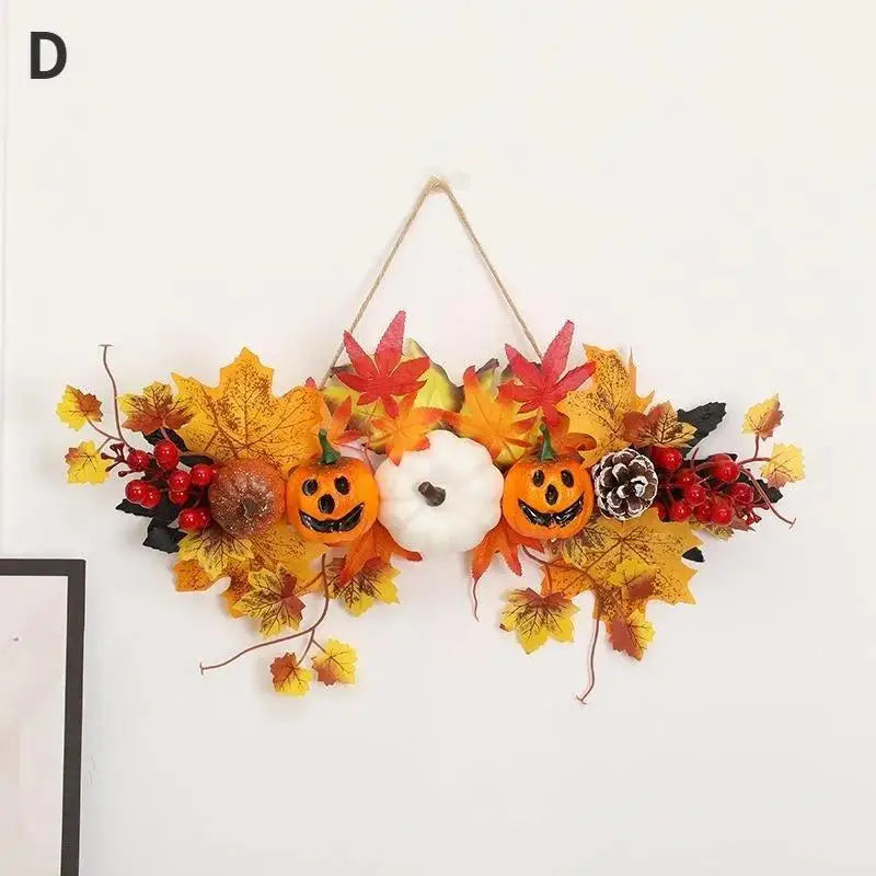 Halloween Maple Leaf Pumpkin Hanging Pendant – Fall Decor Holiday Wall Ornament Axl D