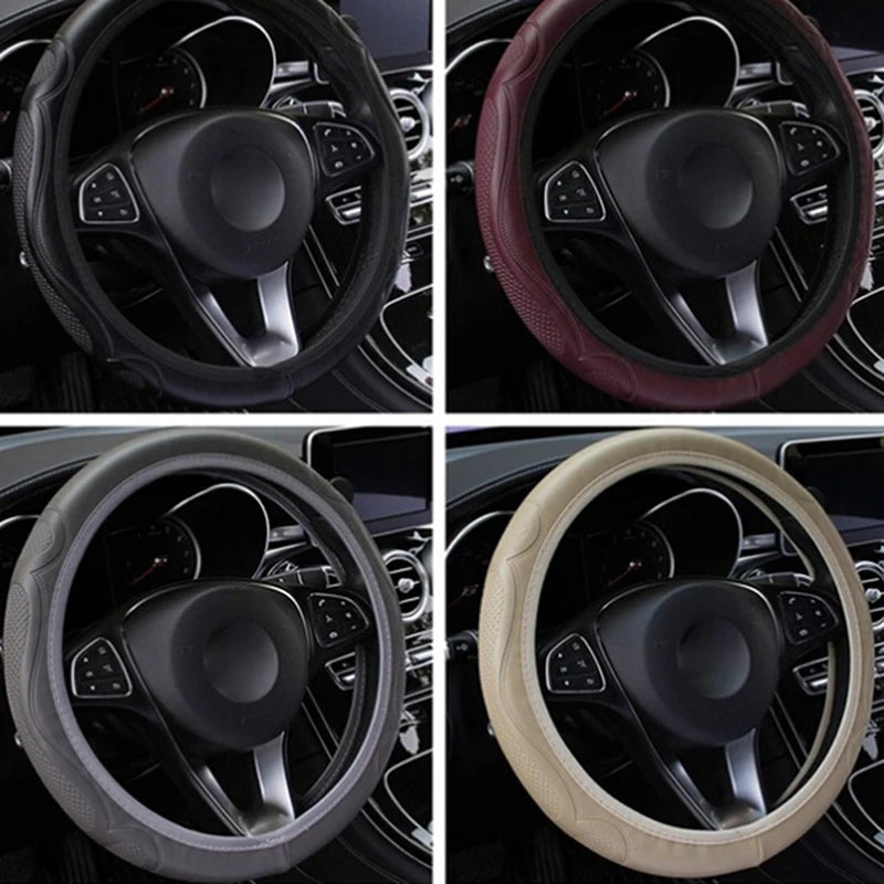 Universal Leather Steering Wheel Cover – Anti-Slip 38cm Steering Wheel Cover Axl