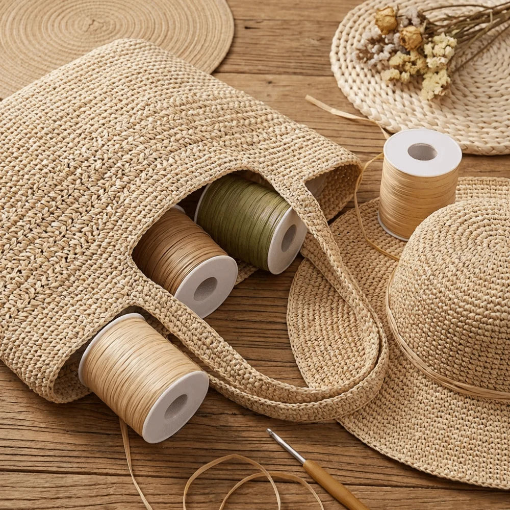 Natural Raffia Crochet Yarn 120M – Knitting Bags & Hats Crochet Yarn Axl